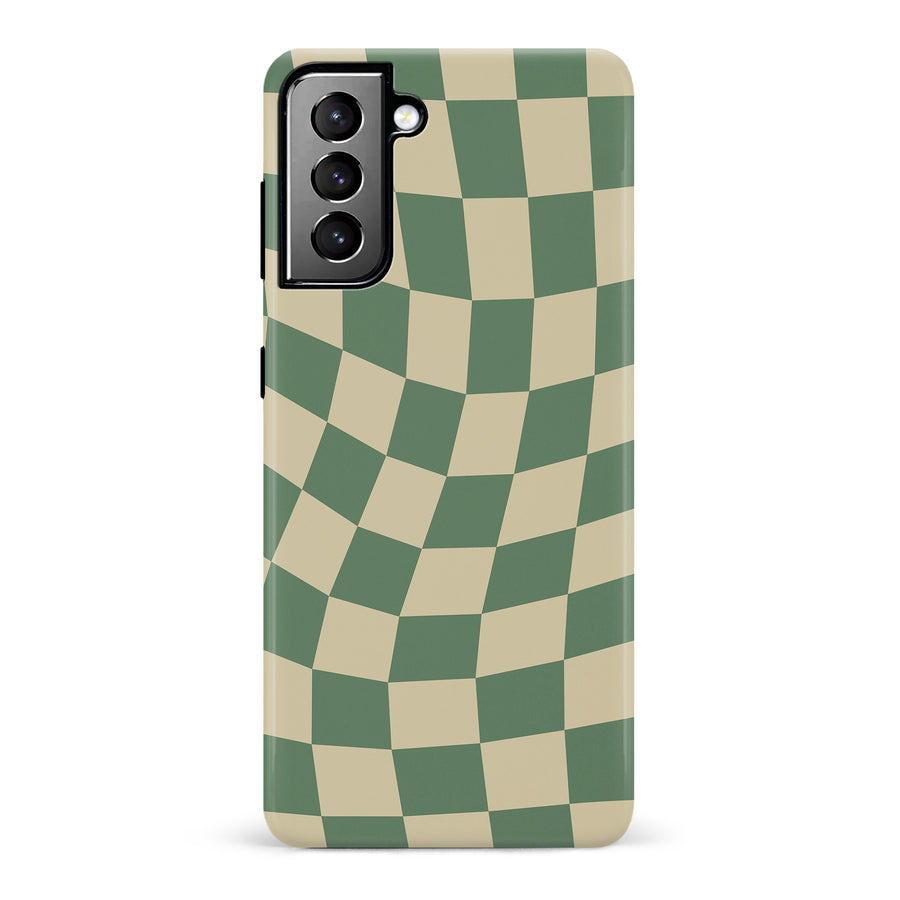 Samsung Galaxy S21 Ultra Vintage Checkered Abstract Pattern Phone Case - Green