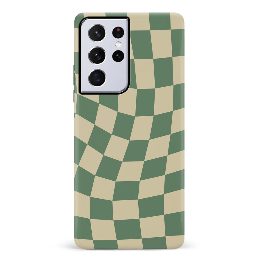 Samsung Galaxy S22 Vintage Checkered Abstract Pattern Phone Case - Green