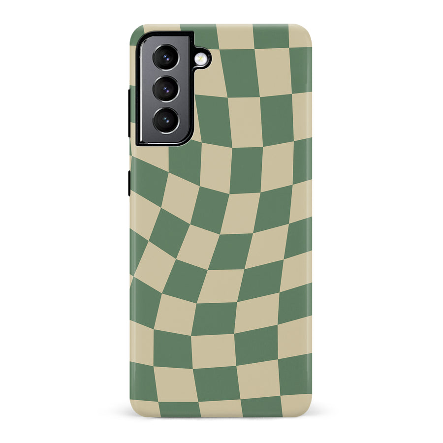 Samsung Galaxy S22 Plus Vintage Checkered Abstract Pattern Phone Case - Green