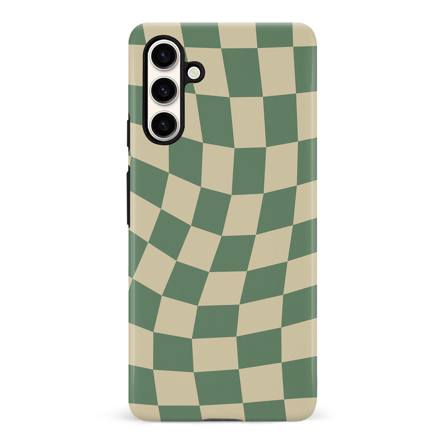 Samsung Galaxy S24 Vintage Checkered Abstract Pattern Phone Case - Green