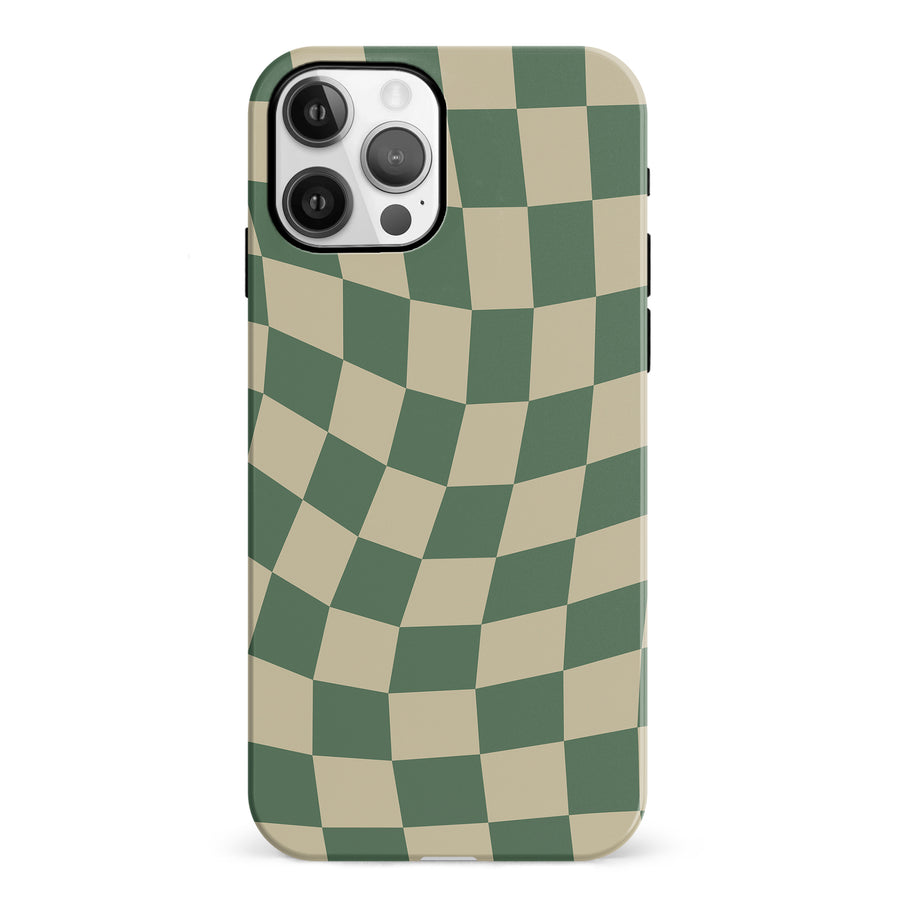 iPhone 12 Mini Vintage Checkered Abstract Pattern Phone Case - Green