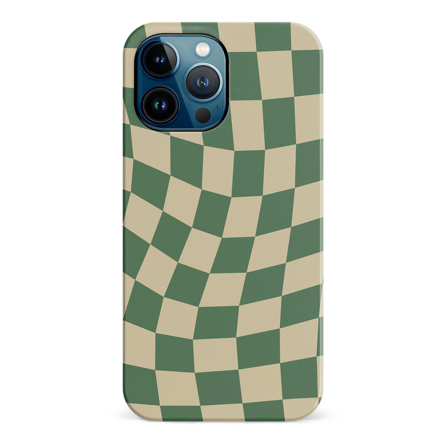 iPhone 13 Vintage Checkered Abstract Pattern Phone Case - Green