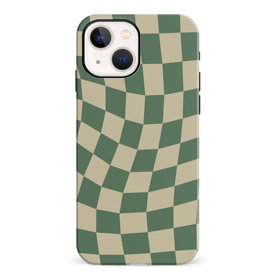 iPhone 13 Mini Vintage Checkered Abstract Pattern Phone Case - Green