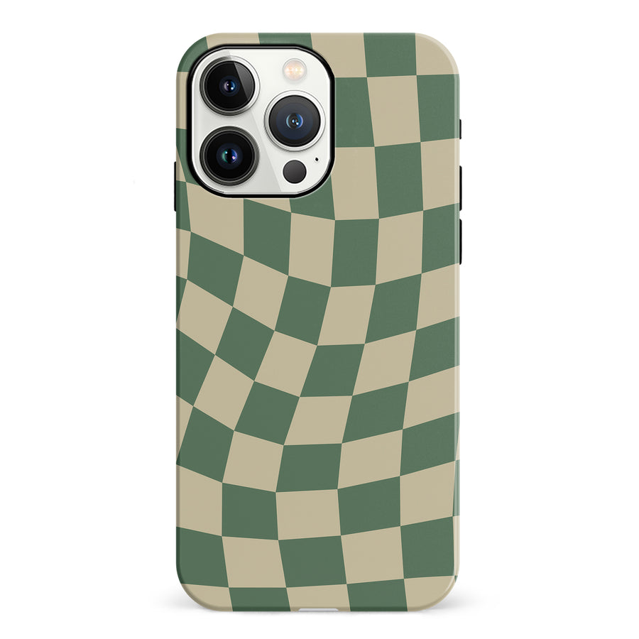 iPhone 13 Pro Max Vintage Checkered Abstract Pattern Phone Case - Green