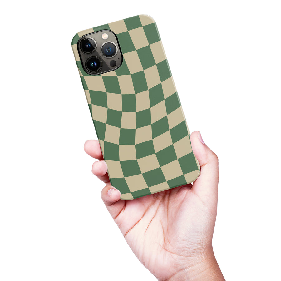 iPhone 13 Pro Max Vintage Checkered Abstract Pattern Phone Case - Green