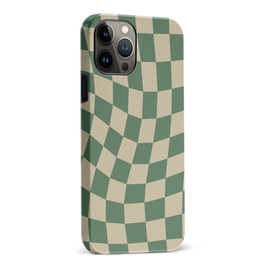 iPhone 13 Pro Max Vintage Checkered Abstract Pattern Phone Case - Green