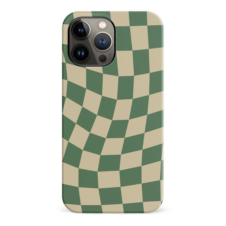 iPhone 13 Pro Max Vintage Checkered Abstract Pattern Phone Case - Green