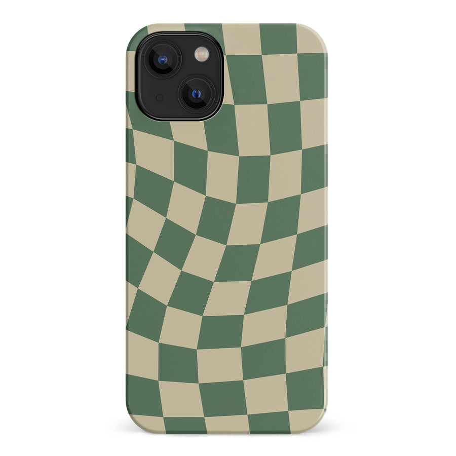 iPhone 14 Vintage Checkered Abstract Pattern Phone Case - Green