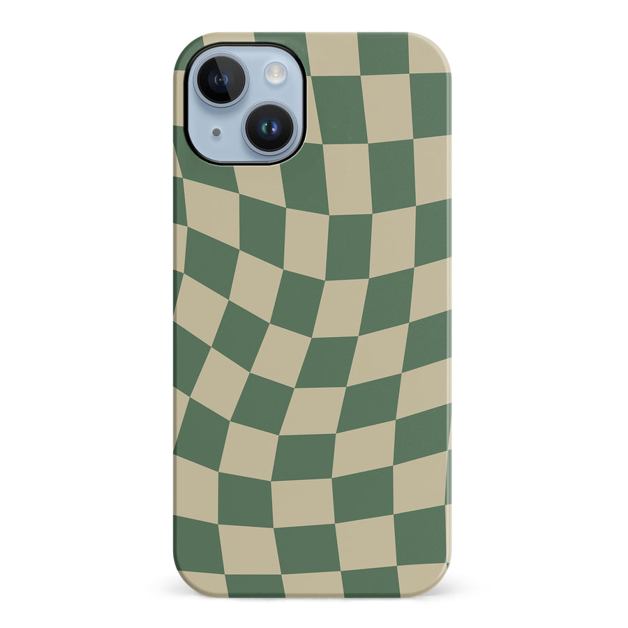 iPhone 14 Plus Vintage Checkered Abstract Pattern Phone Case - Green