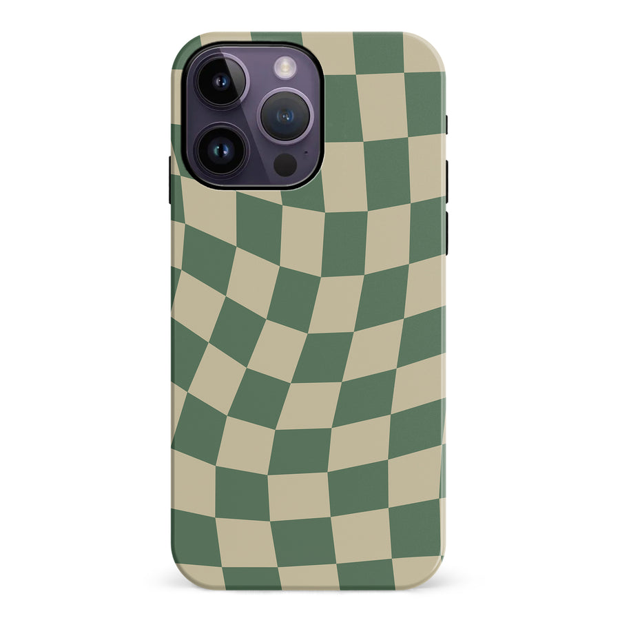 iPhone 14 Pro Max Vintage Checkered Abstract Pattern Phone Case - Green