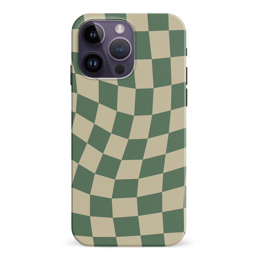 iPhone 15 Pro Vintage Checkered Abstract Pattern Phone Case - Green