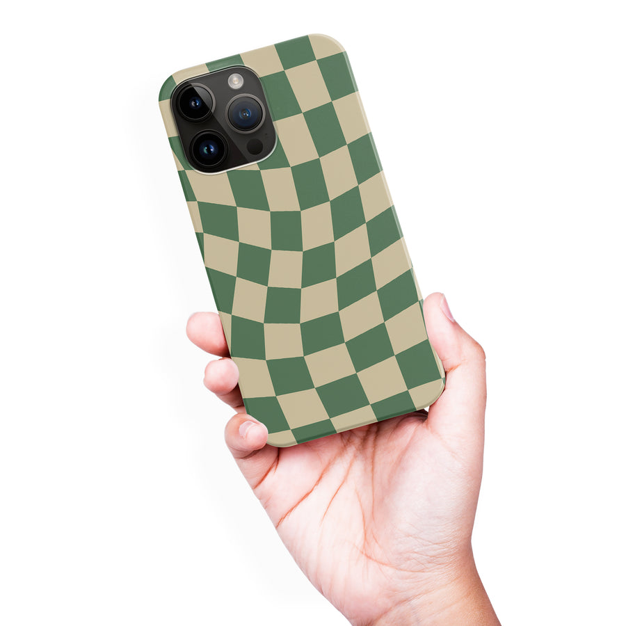 iPhone 15 Pro Max Vintage Checkered Abstract Pattern Phone Case - Green