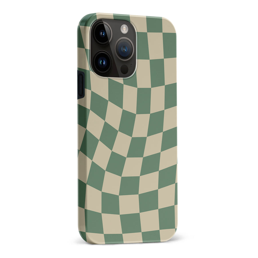 iPhone 15 Pro Max Vintage Checkered Abstract Pattern Phone Case - Green