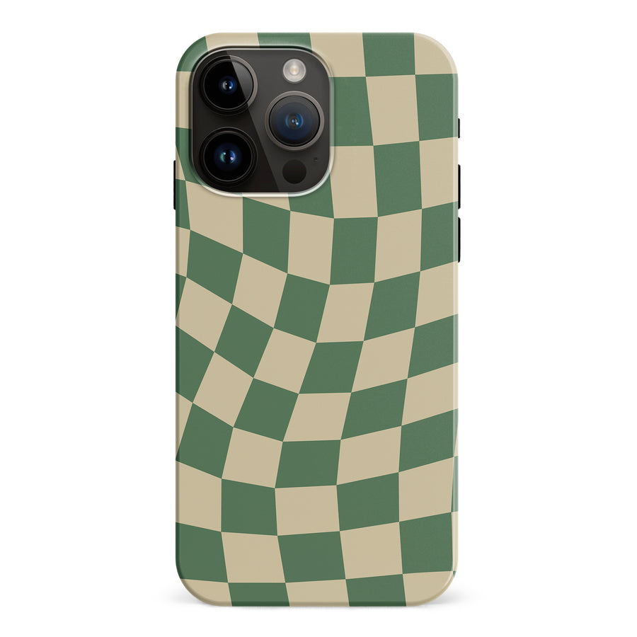 iPhone 15 Pro Max Vintage Checkered Abstract Pattern Phone Case - Green