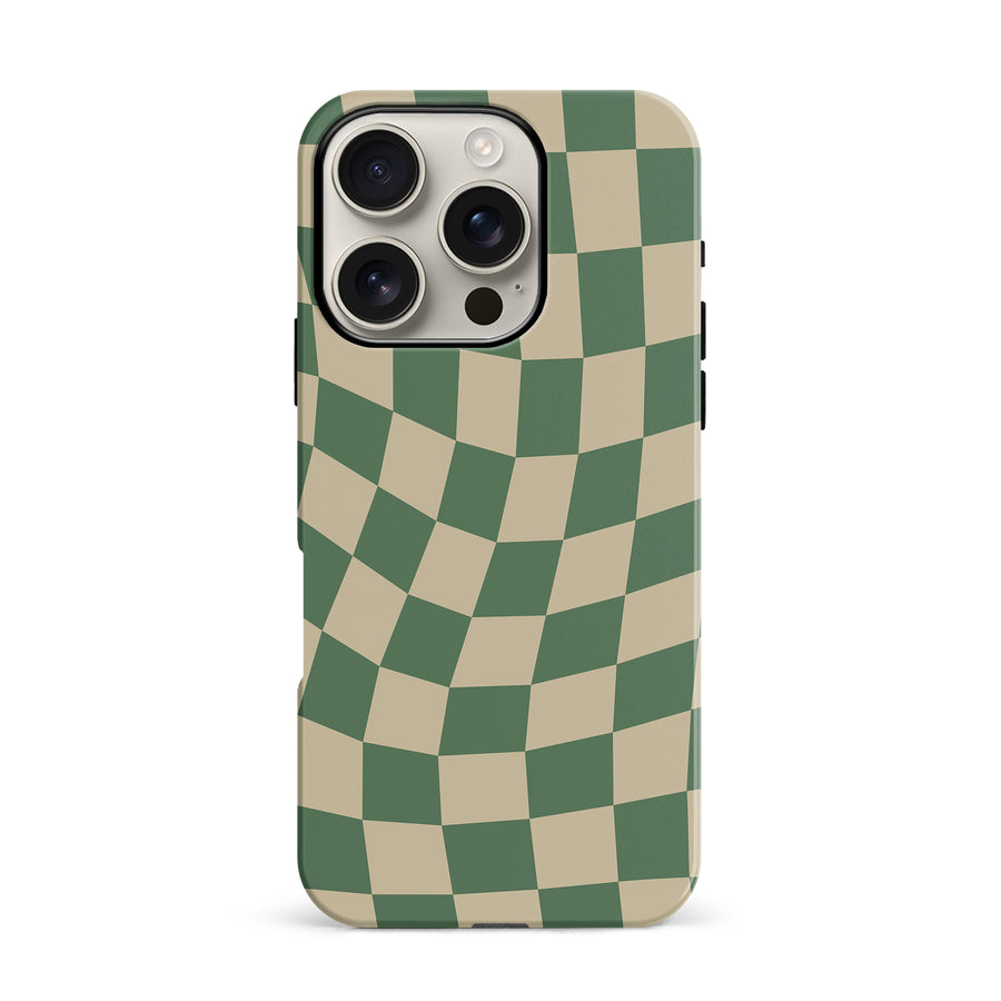 iPhone 16 Pro Vintage Checkered Abstract Pattern Phone Case - Green