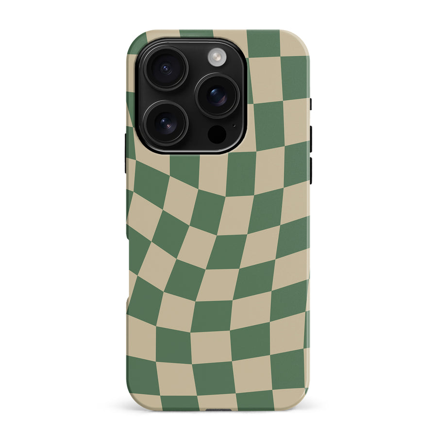 iPhone 16 Pro Max Vintage Checkered Abstract Pattern Phone Case - Green