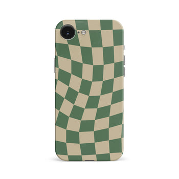 iPhone 16e Vintage Checkered Abstract Pattern Phone Case Green