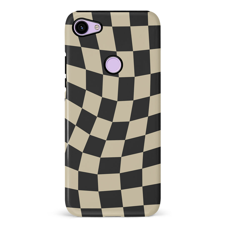 Google Pixel 3 Vintage Checkered Abstract Pattern Phone Case - Black