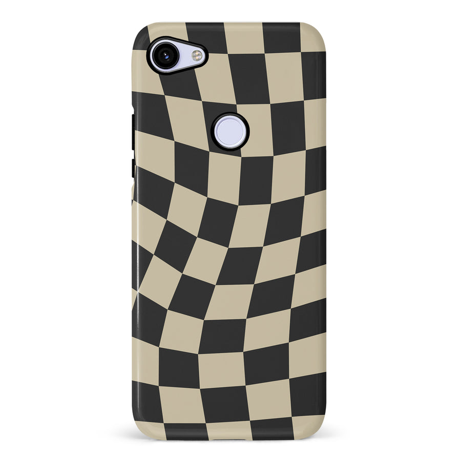 Google Pixel 3A Vintage Checkered Abstract Pattern Phone Case - Black