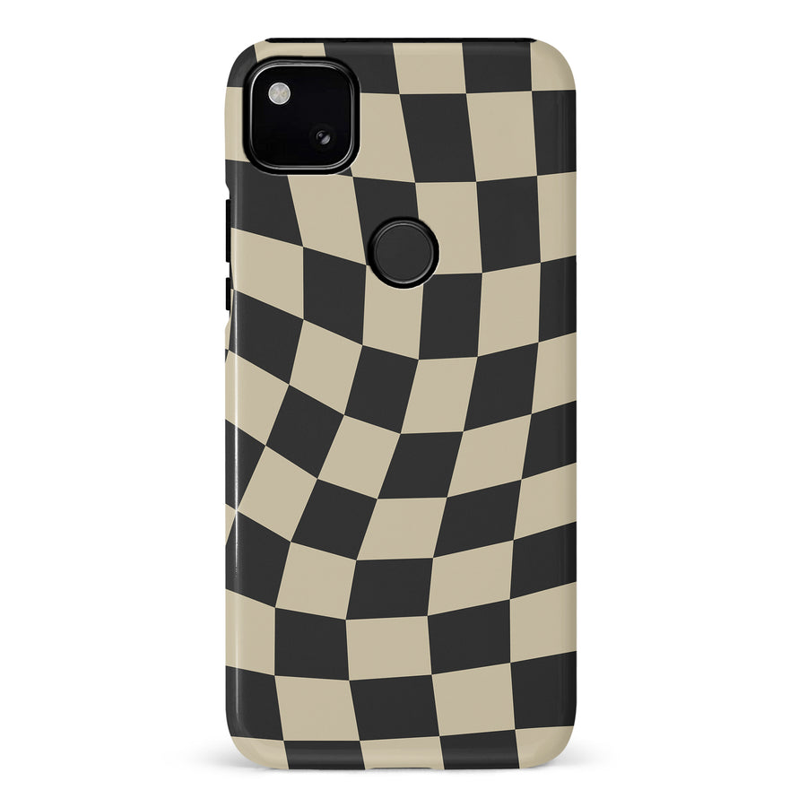 Vintage Checkered Abstract Pattern Phone Case - Black