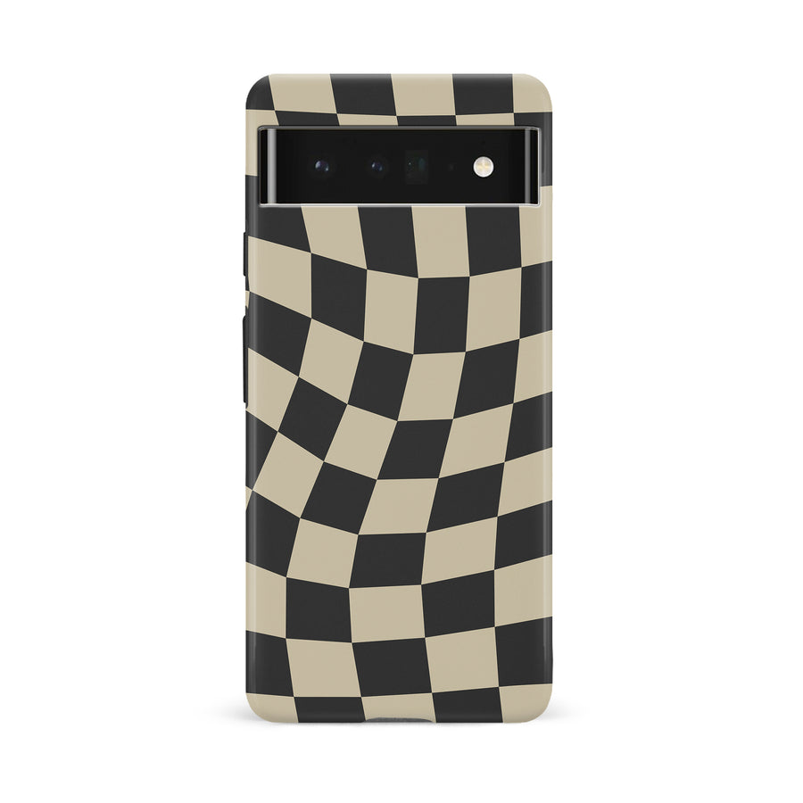 Google Pixel 6A Vintage Checkered Abstract Pattern Phone Case - Black