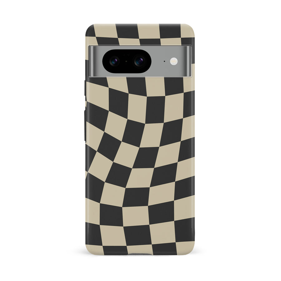 Google Pixel 8 Vintage Checkered Abstract Pattern Phone Case - Black