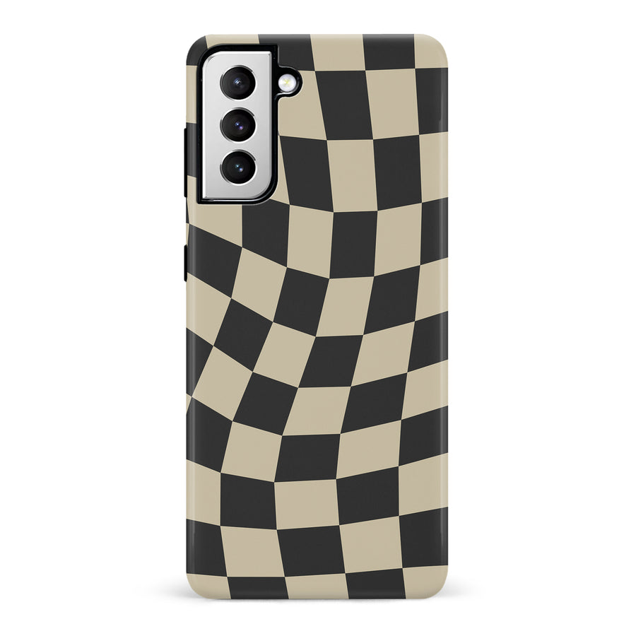 Samsung Galaxy S21 Vintage Checkered Abstract Pattern Phone Case - Black