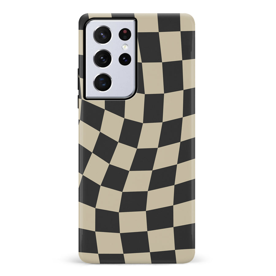 Samsung Galaxy S21 Ultra Vintage Checkered Abstract Pattern Phone Case - Black