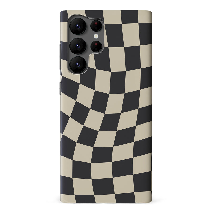 Samsung Galaxy S22 Ultra Vintage Checkered Abstract Pattern Phone Case - Black