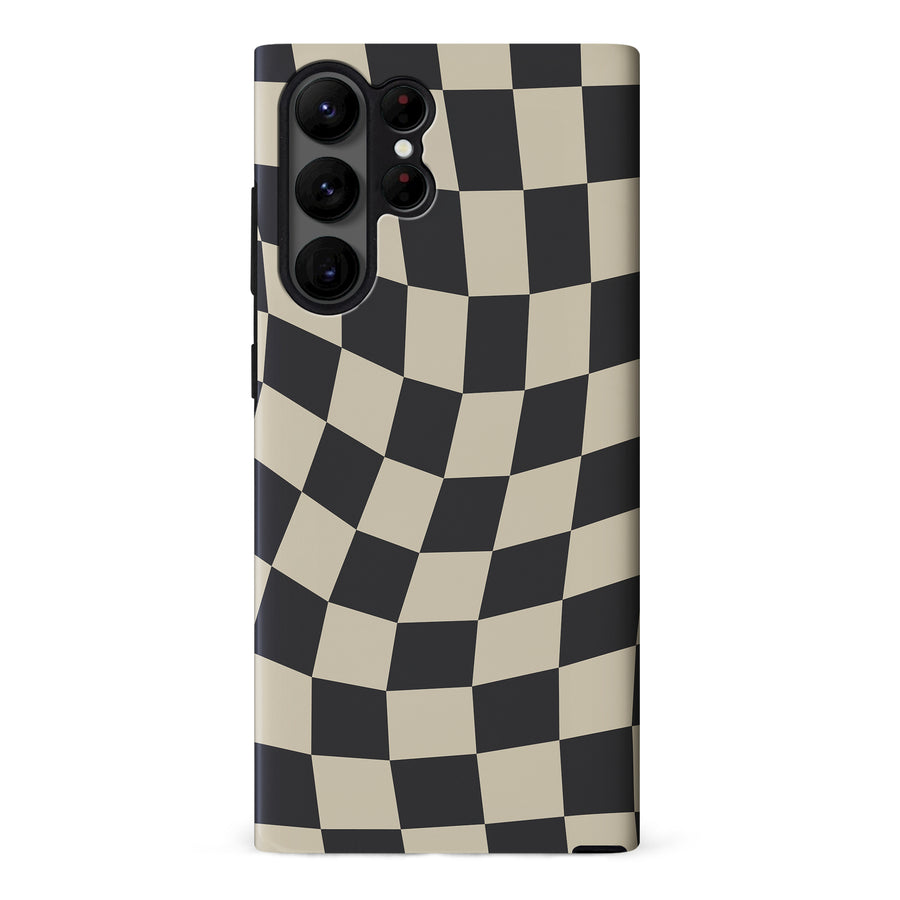 Samsung Galaxy S23 Ultra Vintage Checkered Abstract Pattern Phone Case - Black