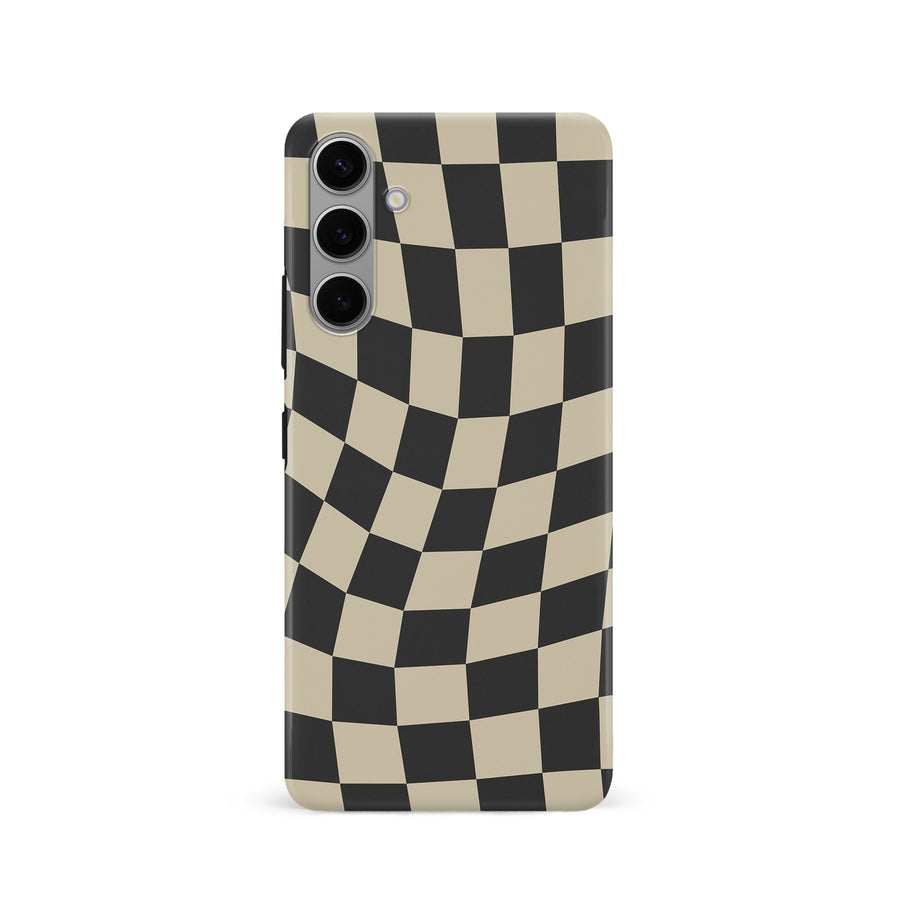 Samsung Galaxy S24 Vintage Checkered Abstract Pattern Phone Case - Black