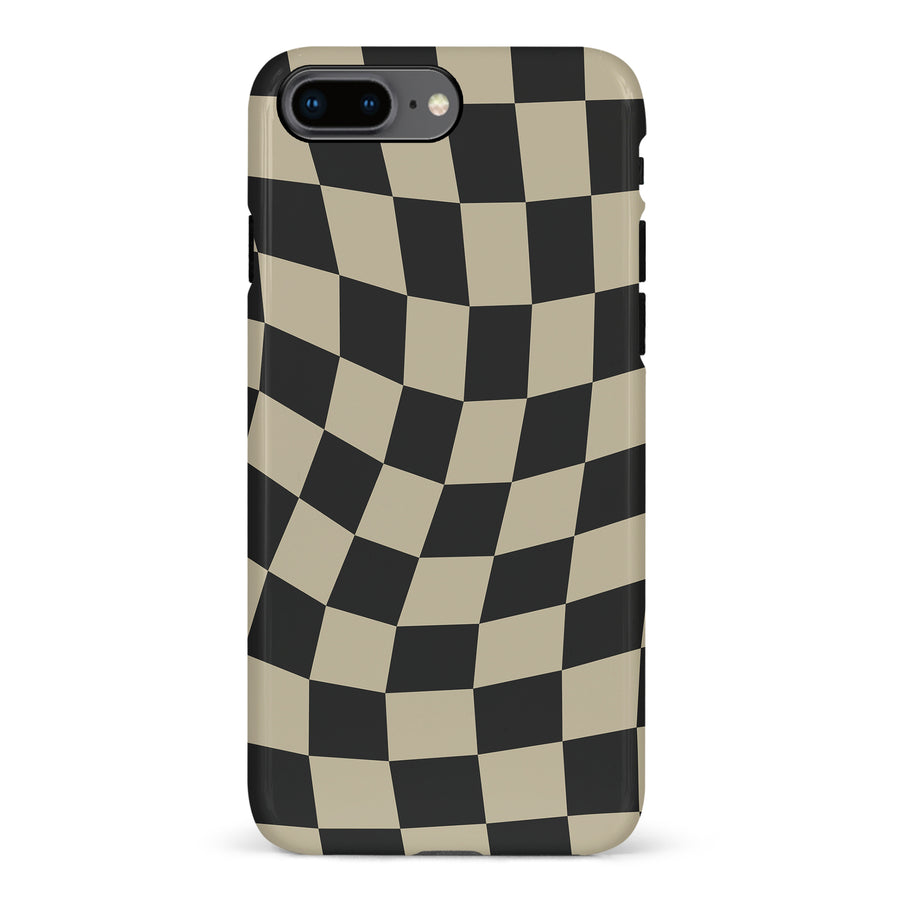 iPhone 8 Plus Vintage Checkered Abstract Pattern Phone Case - Black