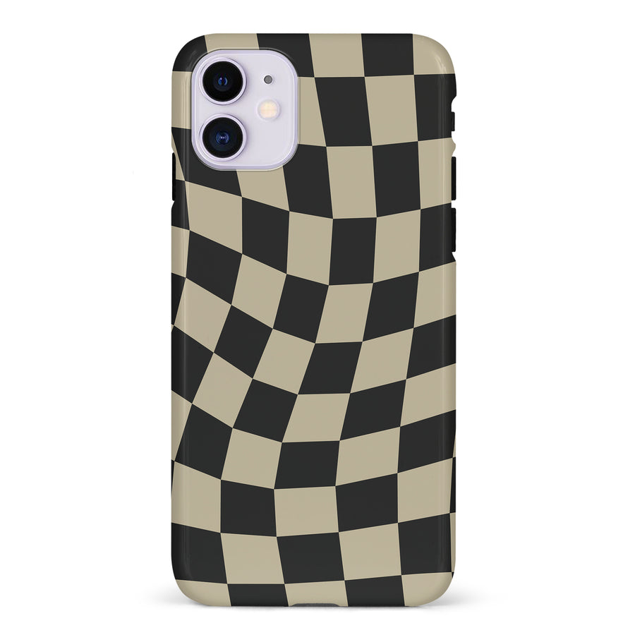 iPhone 11 Vintage Checkered Abstract Pattern Phone Case - Black