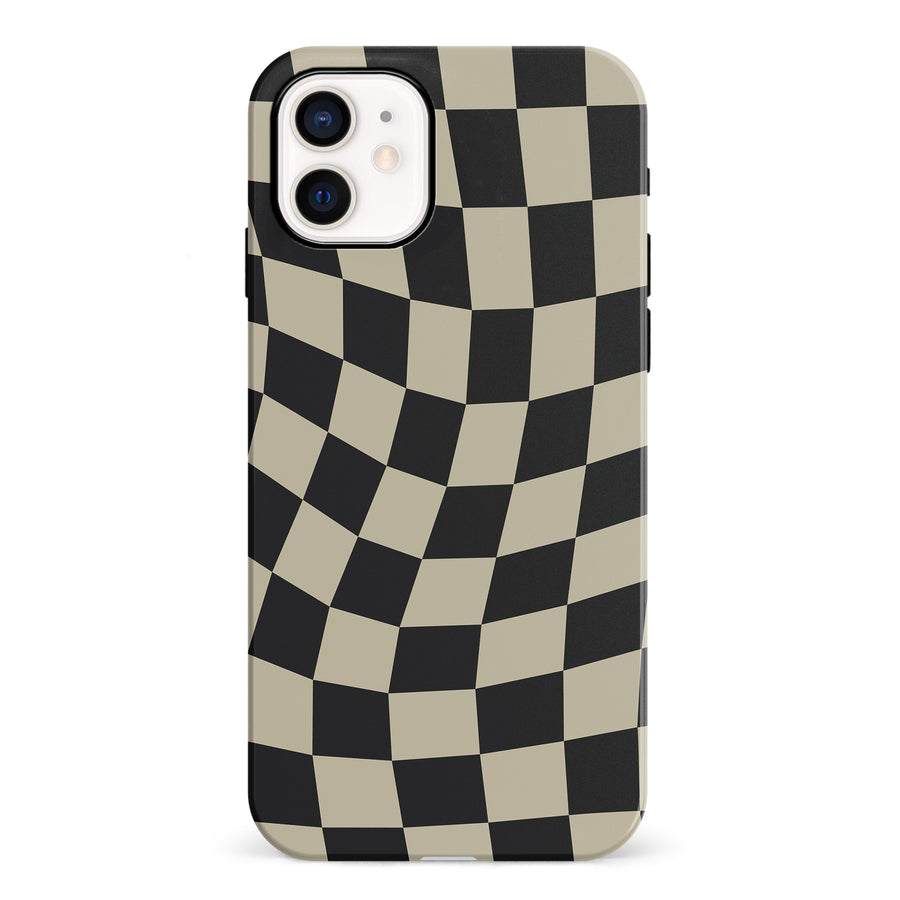 iPhone 12 Mini Vintage Checkered Abstract Pattern Phone Case - Black