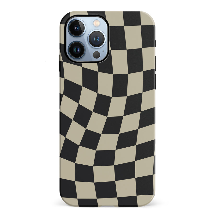 iPhone 12 Pro Vintage Checkered Abstract Pattern Phone Case - Black