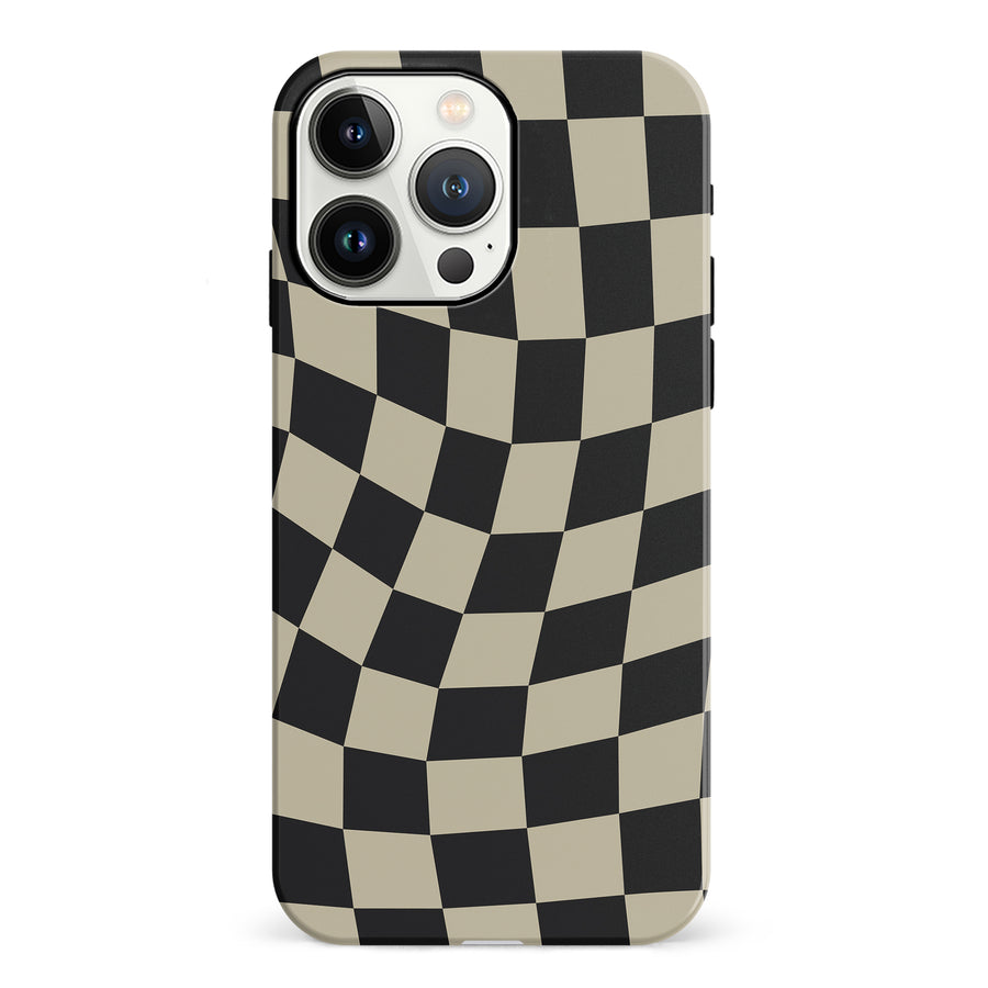 iPhone 13 Pro Vintage Checkered Abstract Pattern Phone Case - Black