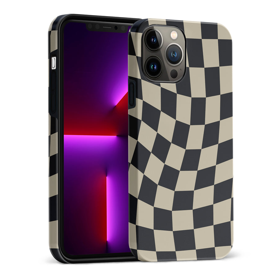 iPhone 13 Pro Max Vintage Checkered Abstract Pattern Phone Case - Black