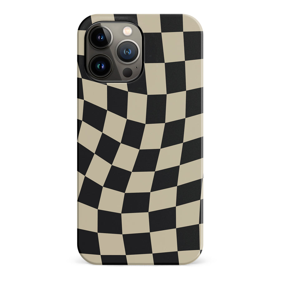 iPhone 13 Pro Max Vintage Checkered Abstract Pattern Phone Case - Black