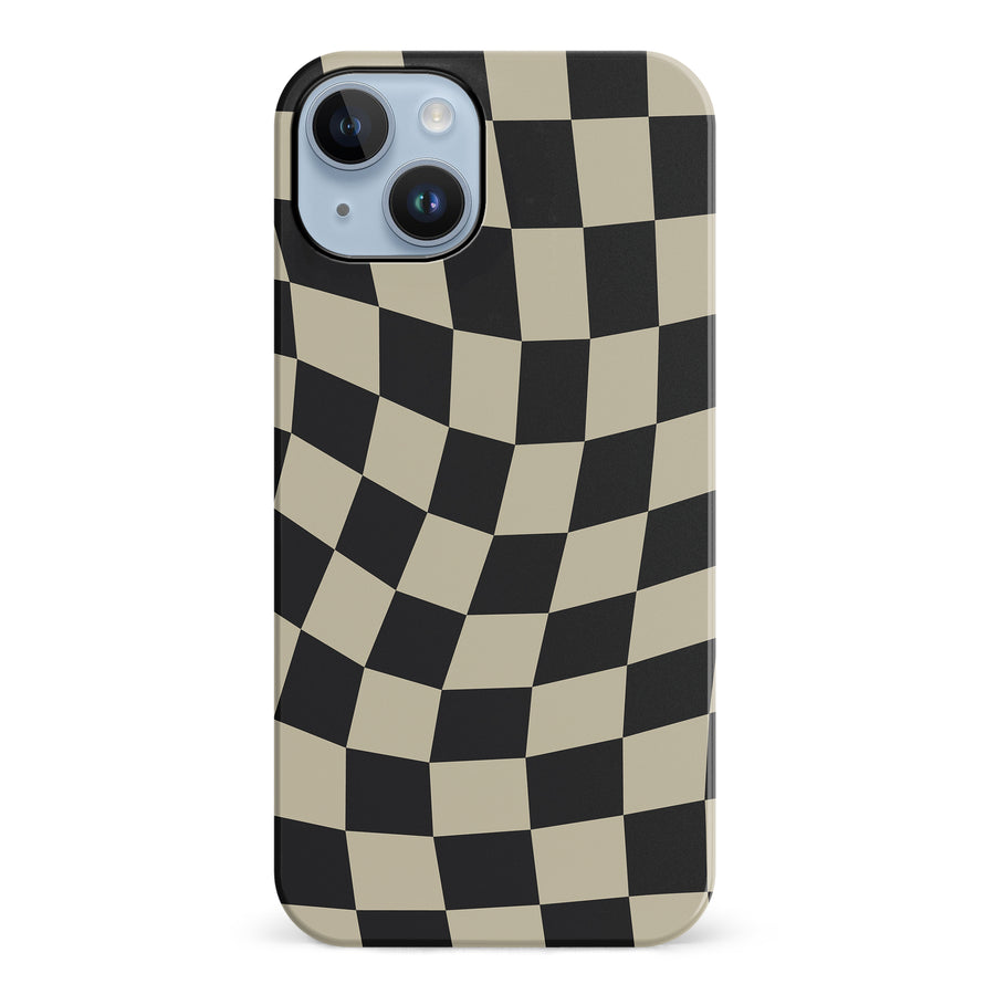 iPhone 14 Plus Vintage Checkered Abstract Pattern Phone Case - Black