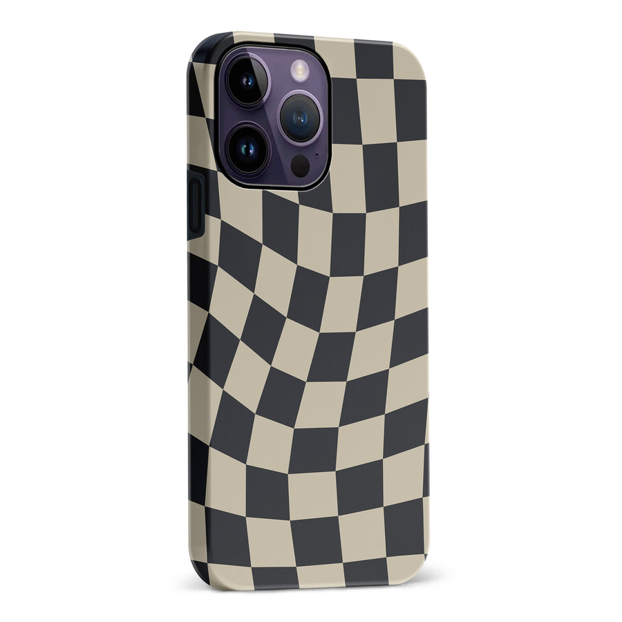 iPhone 14 Pro Max Vintage Checkered Abstract Pattern Phone Case - Black