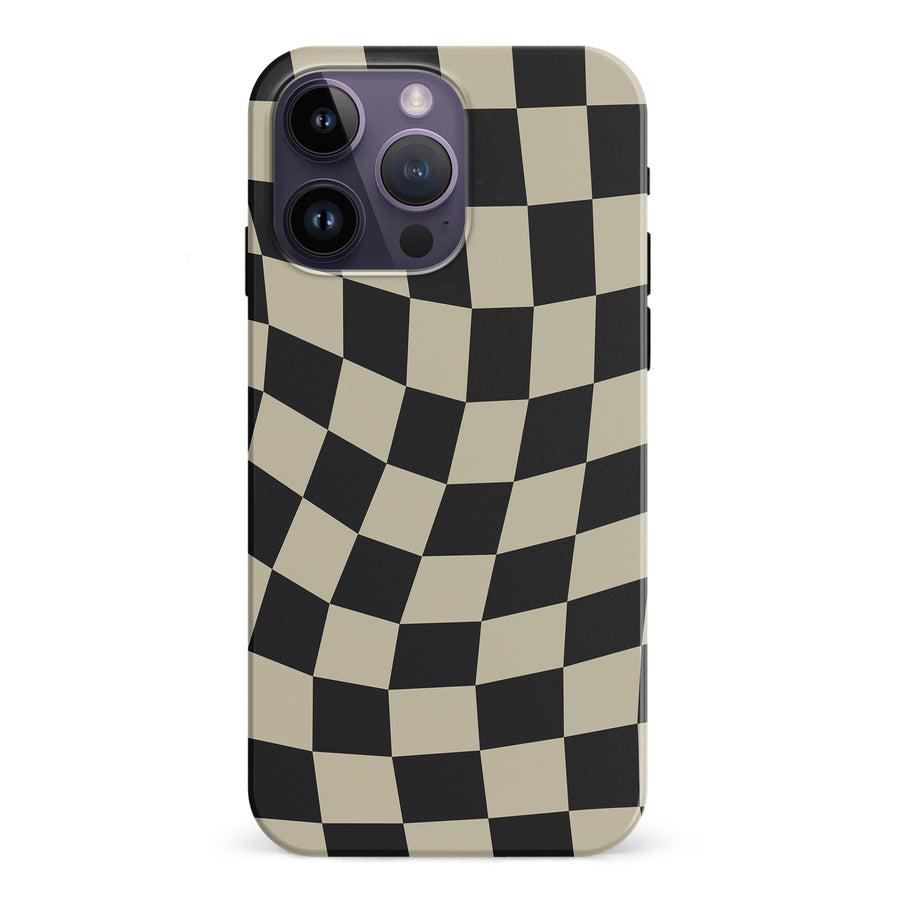 iPhone 15 Pro Vintage Checkered Abstract Pattern Phone Case - Black