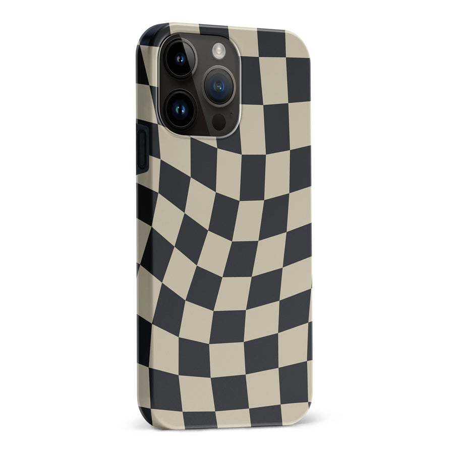 iPhone 15 Pro Max Vintage Checkered Abstract Pattern Phone Case - Black