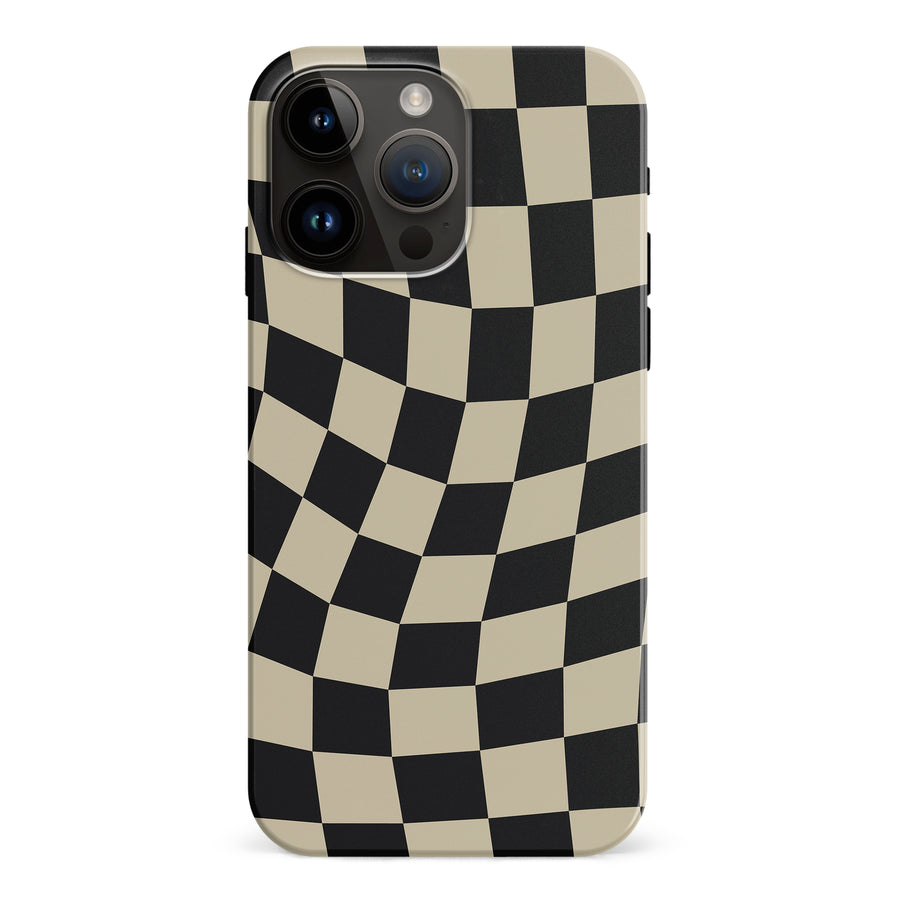 iPhone 15 Pro Max Vintage Checkered Abstract Pattern Phone Case - Black