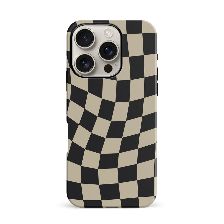 iPhone 16 Pro Vintage Checkered Abstract Pattern Phone Case - Black