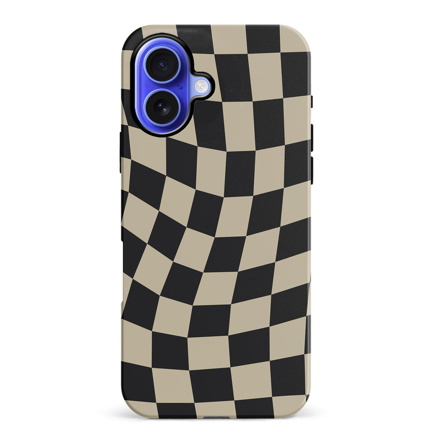 iPhone 16 Plus Vintage Checkered Abstract Pattern Phone Case - Black