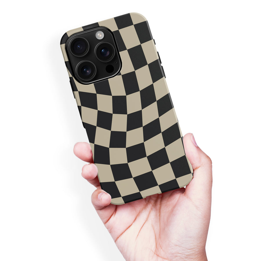 iPhone 16 Pro Max Vintage Checkered Abstract Pattern Phone Case - Black