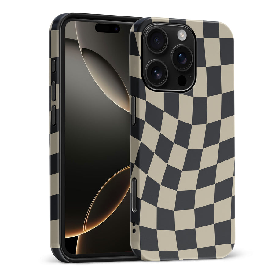 iPhone 16 Pro Max Vintage Checkered Abstract Pattern Phone Case - Black