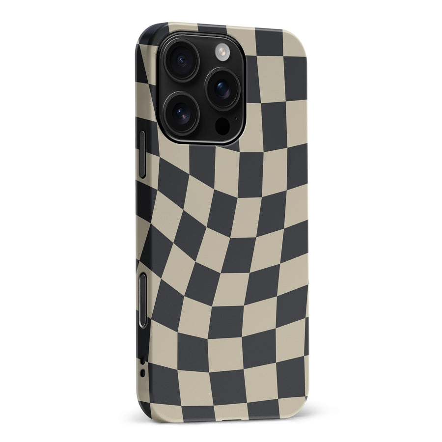 iPhone 16 Pro Max Vintage Checkered Abstract Pattern Phone Case - Black