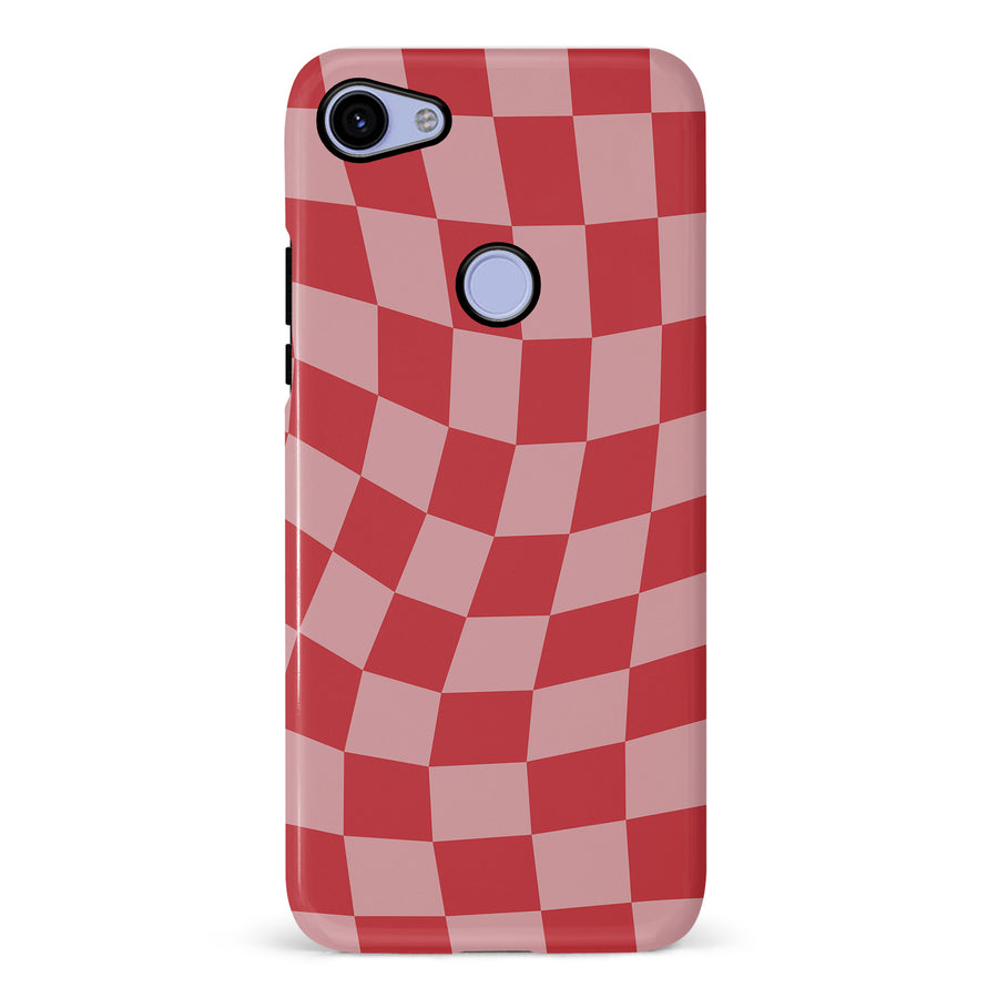 Google Pixel 3A XL Vintage Checkered Abstract Pattern Phone Case - Red