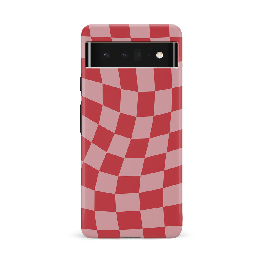 Google Pixel 6A Vintage Checkered Abstract Pattern Phone Case - Red